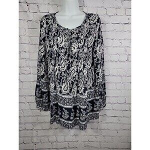 Susan Betro Top Blue Cream Floral Paisley Size Med